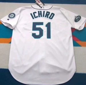 Maglia cucita Ichiro Suzuki 25° anniversario made in USA 2002 Mariners 48 XL nuova con etichette - Foto 1 di 9