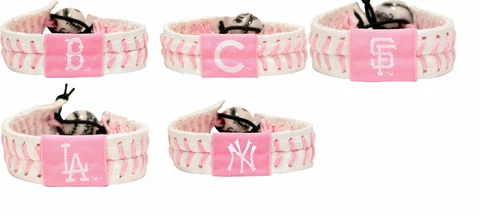 Official MLB Leather Baseball Seam Bracelet Pink Cancer Color Choose Your Team Cover