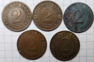 Repubblica di Weimar. Reichsmark 1924-38. Lotto monete 2 Phennig. Tutti diversi - Foto 1 di 4
