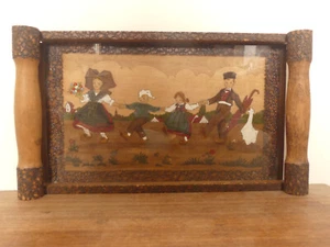 Bandeja de madera pintura en madera tallada Alsacia Alsacia Francia trajes firmados Bo - Imagen 1 de 10