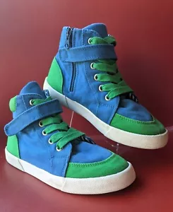 MINI BODEN High Top Boys Size 32 EUR Green BLUE Size 1 Youth US SIDE ZIP Lace Up - Picture 1 of 10
