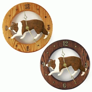 Border Collie Wood Clock Red - Picture 1 of 1