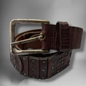 Cinturón de cuero tachonado con logotipo Diesel CM85 hecho en Italia estilo vintage para hombre marrón - Imagen 1 de 9