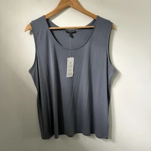 Eileen Fisher 1X Silk Blouse Womens Boxy Fit Sleeveless Tank Shirt Gray NWT - Picture 1 of 8