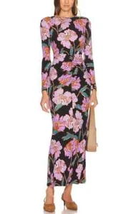 DIANE VON FURSTENBERG Madge Floral Print Ruched Long Sleeve Maxi Dress L 12/14 - Picture 1 of 13
