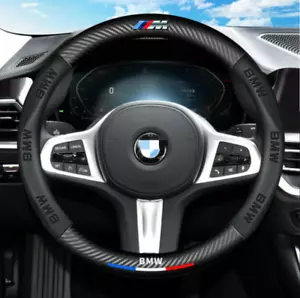 15" Steering Wheel Cover Genuine Leather For BMW M /1 2 3 4 5 6 Series x1 x3 x5 - Picture 1 of 10