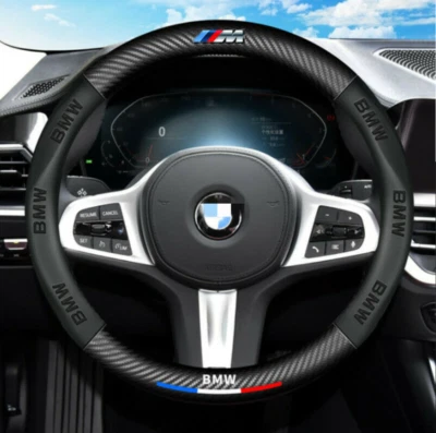 15" Steering Wheel Cover Genuine Leather For BMW M /1 2 3 4 5 6 Series x1 x3 x5 - image 1 of 4