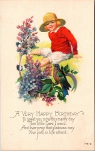 A VERY HAPPY BIRTHDAY Little Girl in Red Sweater Postcard - Picture 1 of 2