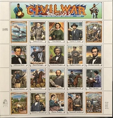 Лист марок гражданской войны - 32 цента - как новые без наклеек и следов - 1994 набор из 4 ЛИСТОВ - Изображение 1 из 2