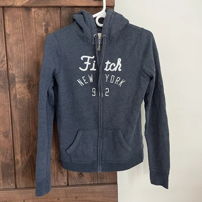 VTG Abercrombie Fitch Hoodie Womens Medium Blue Applique Sweatshirt Grunge Y2K - Image 1 of 4