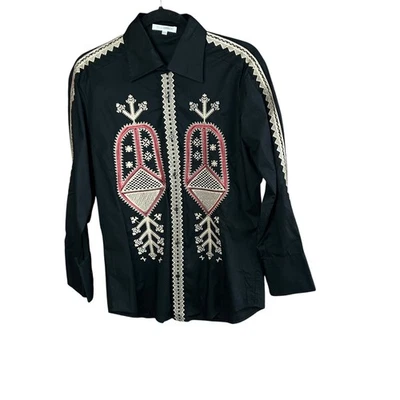 Camisa Nara Camicie Negra Bordada Étnica Botón Frontal Algodón Elástico Talla S  Foto 1 de 4