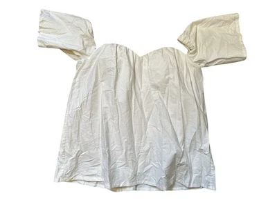 Miss Sixty Sweatheart Neck Puff Sleeve Off Shoulder Ivory Short Sleeve Top Small - Image 1 of 4