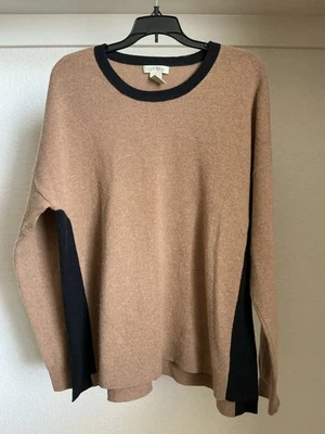 ORVIS Men  XL 100% Cashmere Crew Neck Long Sleeve Sweater Tan Camel/Black Used - Image 1 of 4