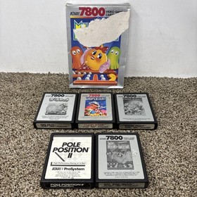 Atari 7800 Games Lot Of 5 Ms PAC Man Dig Dug Choplifter Food Fight Tested
