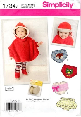 Baby Toddler XS-L PONCHO, DIAPER COVERS Simplicity 1734 UNCUT Sewing Pattern '12 - Image 1 of 4