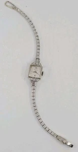 Reloj vintage Movado 17j para dama de oro blanco macizo de 14 k y diamantes 14,8 g funcionando - Imagen 1 de 11