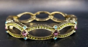 Heidi Daus Modern Purple Green Blue Crystal Bronze Onal Link Bangle Bracelet 8" - Picture 1 of 6