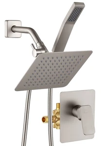 Ganzmetall Duscharmatur Set, Dual Square Duschkopfsystem mit Handstab & - Bild 1 von 7