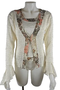 NWT- Alberto Makali 2pc Twinset Crinkle Bell Slv Sequin Handmade Tank & Jacket L - Picture 1 of 7