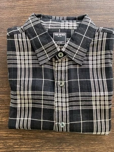 TODD SNYDER Men Black Ivory Plaid Cotton LS Flannel Shirt Size (MED?)Tag Missing - Picture 1 of 9
