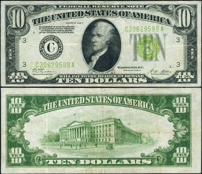 FR. 2002 C $10 1928-B Federal Reserve Note Philadelphia C-A Block LGS VF+ - Image 1 of 3