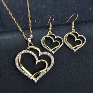 3pcs/set Heart Shaped Zircon Pendant Necklace, Drop Earrings - Picture 1 of 2