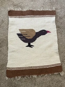 Vintage Southwestern or Mexican Textile Small Rug Wall Tapestry w/ Bird 1 - Picture 1 of 10