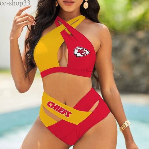 Kansas City Chiefs Women Sexy Bikini Set High Waist Swimsuit Beach Swimwear 2PCS Cover