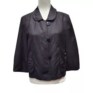 Larry Levine Black Linen Blend Button Front Peter Pan Collar Blazer Jacket, M - Picture 1 of 9
