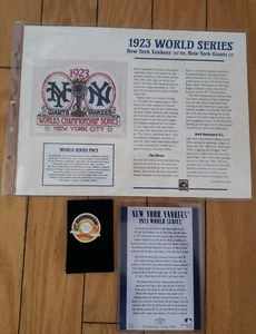 1923 WORLD SERIES PATCH CARD & PIN Willabee & Ward NEW YORK YANKEES vs NY Giants - Picture 1 of 7
