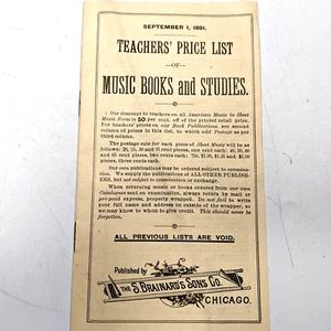 1891 S. Brainard's Sons Music Teachers' Price List Catalog Pamphlet Sheet 5F - Bild 1 von 5