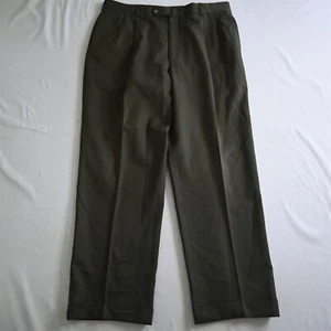 Jos A Bank 36x30 Olive Green 100% Wool Pleated Cuffed Mens Dress Pants - Picture 1 of 9