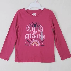OshKosh Girls Long Sleeve T-Shirt 10 Pink Cotton Graphic Tee Crew Neck Rainbow - Picture 1 of 11