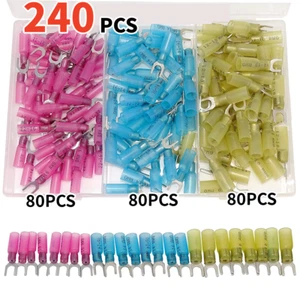 240PCS Insulated Heat Shrink Electrical Wire Crimp Terminal Fork Spade Connector - Picture 1 of 5