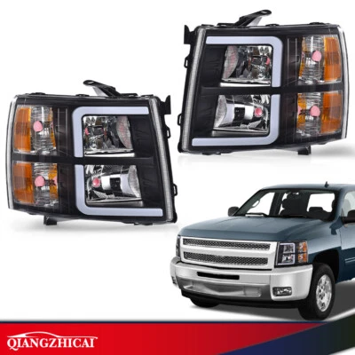 Fit for 2007-2013 Chevy Silverado 1500 2500 LED DRL Tube Headlights Black - Image 1 of 4