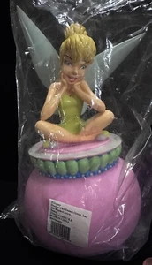 c2000 Disney Tinkerbell Sitting on Fancy Pink Jar - Piggy Bank Coin 9” Tall - Picture 1 of 5