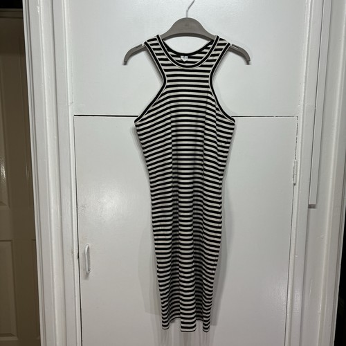 OFF WHITE Abito tubino Arket a costine nero bianco sporco elasticizzato schiena racer slim fit taglia large