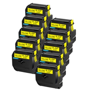 10×Black On Yellow Label Maker Tape Fits For Brother M631 MK631 M-K631 1/2" 12mm - Picture 1 of 12