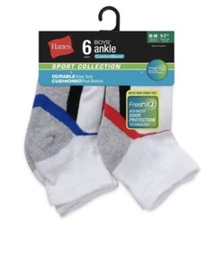 HANES 6 PACK BOYS COMFORTBLEND WHITE ANKLE SOCKS SIZE SMALL (4 1/2-8 1/2 ) - Picture 1 of 5