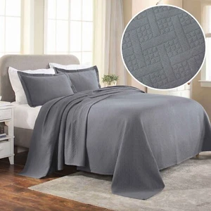 Basketweave Cotton Matelasse Decorative Bedspread and Pillow Sham Set - Picture 1 of 82