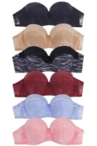 Jinscloset 6pc Lace Trim Push Up Solid Bra - Picture 1 of 10