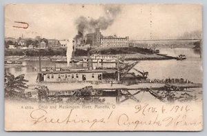 1906 Marietta, Ohio Muskingum Dredge Barge, A.T. Nye Foundry, Rotograph Postcard - Picture 1 of 6
