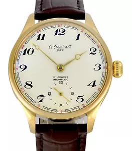 Swiss Le CHEMINANT 1822 17 Jewels ETA / Unitas 6498 Gold Wrist Watch - Picture 1 of 6
