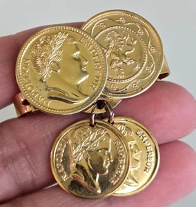 Vintage 1970 Sarah Coventry Scarf Keepers Clip Gold Tone 1.75" Roman Coins - Picture 1 of 4