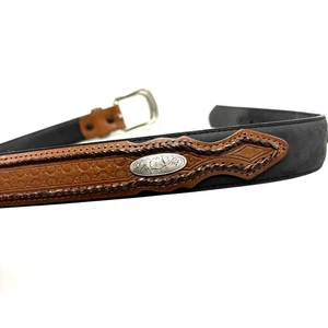 Zweifarbiger Leder Cowboy Western Gürtel 36 schwarz braun Overlay Concho Medaillons - Bild 1 von 12