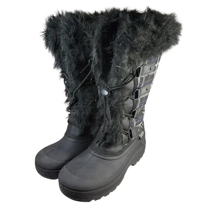 Botas de nieve Tundra Diana para mujer talla 7 negras impermeables de piel sintética con cordones Foto 1 de 4