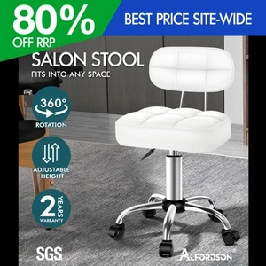 ALFORDSON Salon Stool Backrest Swivel Barber Hair Dress Chair Tufan White - Picture 1 of 11