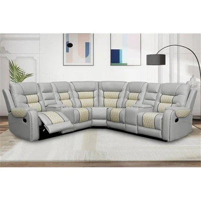 Kamiri 5 Piezas Imitación Cuero Reclinable Dos Tonos Seccional en Beige Foto 1 de 4