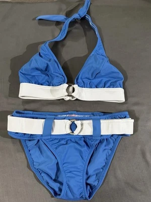 NUEVO Traje de Baño Venus PERIWINKLE BLANCO Hebilla Plateada Halter Bikini Parte Superior C Parte Inferior 4 Foto 1 de 4