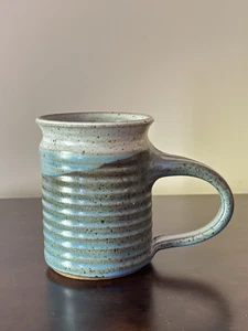Studio Art Pottery 14oz Coffee Mug Hand-Thrown Drip-glazed Artist Signed Unique - Picture 1 of 14